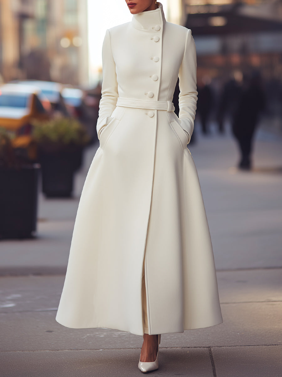 Regal White Military-Inspired Wool Coat | Elegant Women's Dress