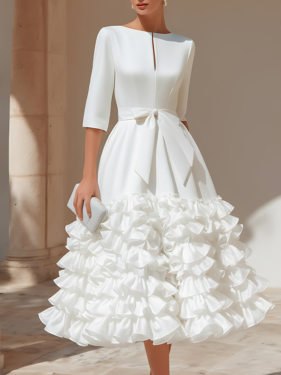 Belted Ruffled-Hem Midi Dress | Elegant Women's Dress