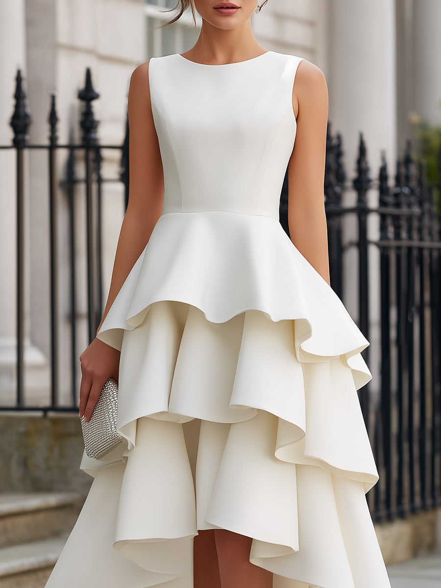 Sleeveless Tiered High-Low Peplum Dress | Elegant Women's Dress