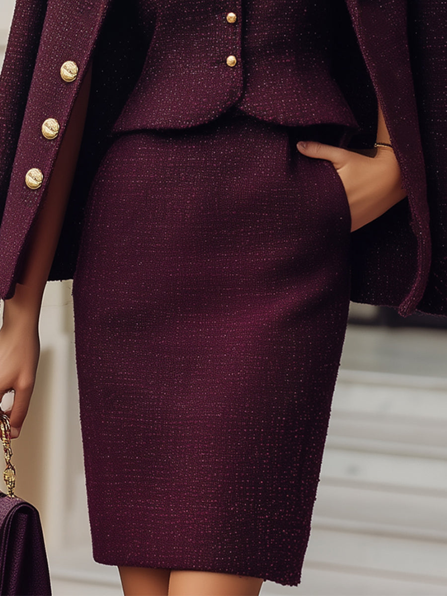 Stylish Tweed Three-Piece Power Set | Elegant Women's Dress