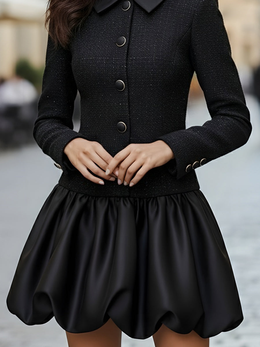 Tweed And Satin Bubble Hem Dress | Elegant Women's Dress