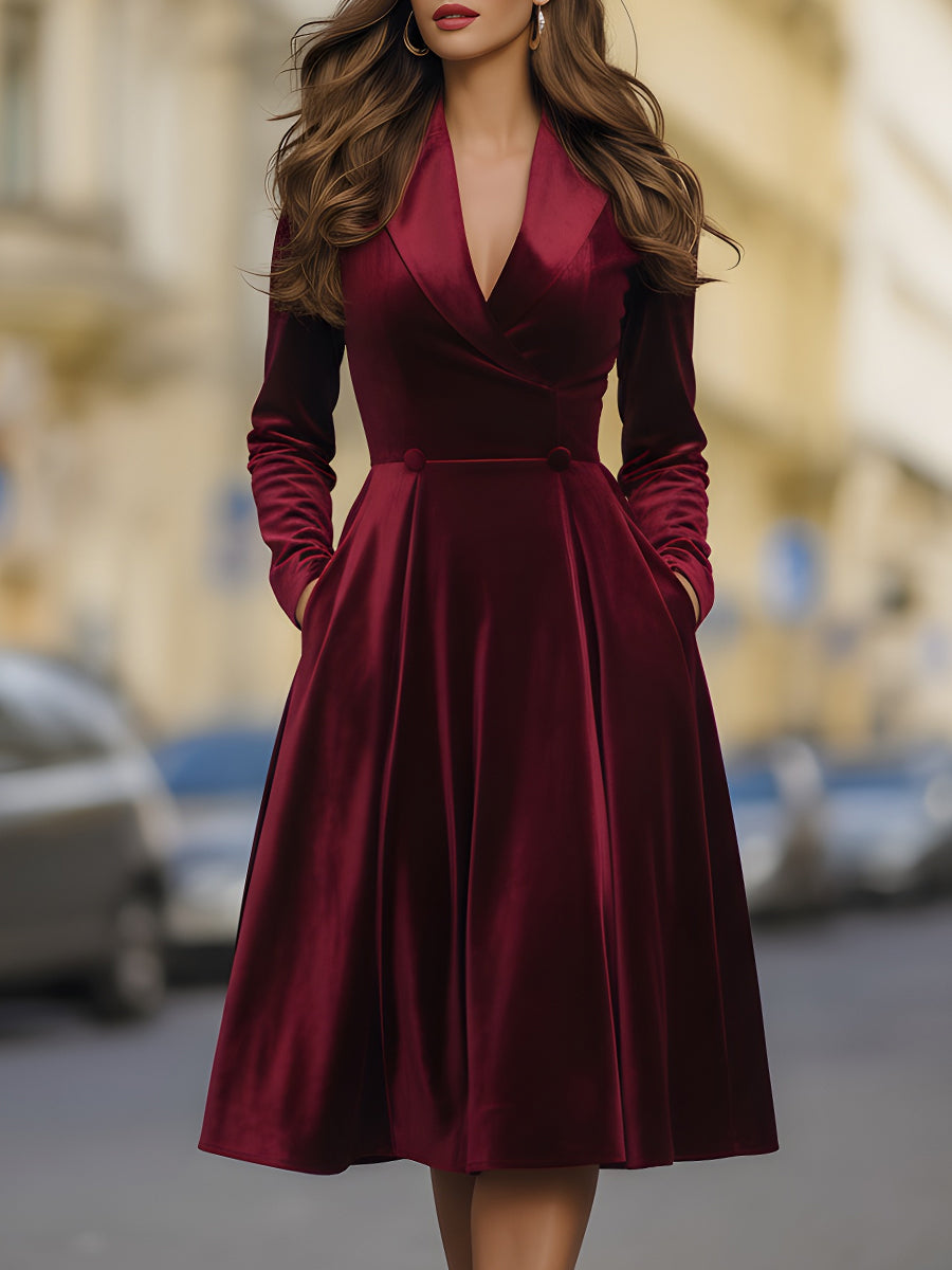 Burgundy Velvet Blazer Midi Dress | Elegant Women's Dress