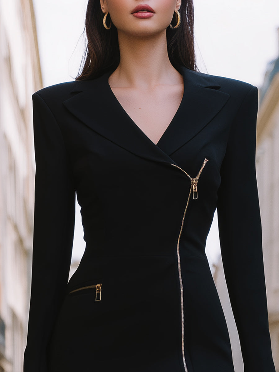 Asymmetric Zip-Front Tailored Mini Dress | Elegant Women's Dress