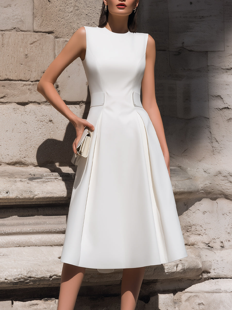 Sleeveless Tailored A-Line Midi Dress | Elegant Women's Dress