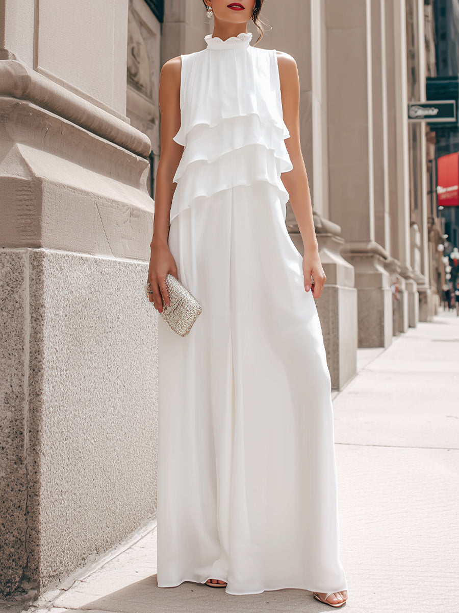 Sleeveless Layered High-Neck Maxi Dress | Elegant Women's Dress
