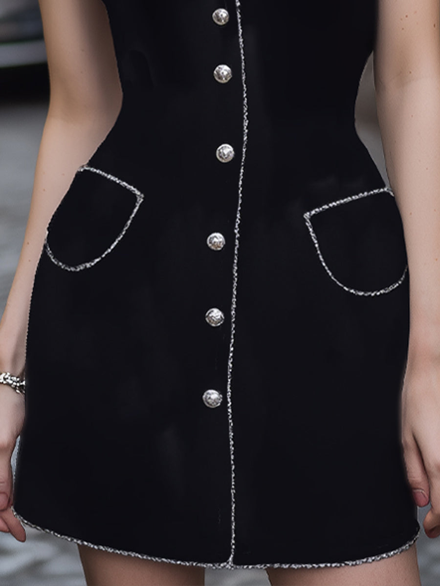 Vintage-Inspired Mini Dress With Silver Button Details | Elegant Women's Dress