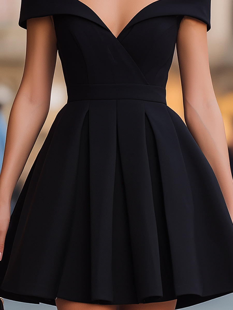 Black Off-the-Shoulder Fit-and-Flare Mini Dress | Elegant Women's Dress