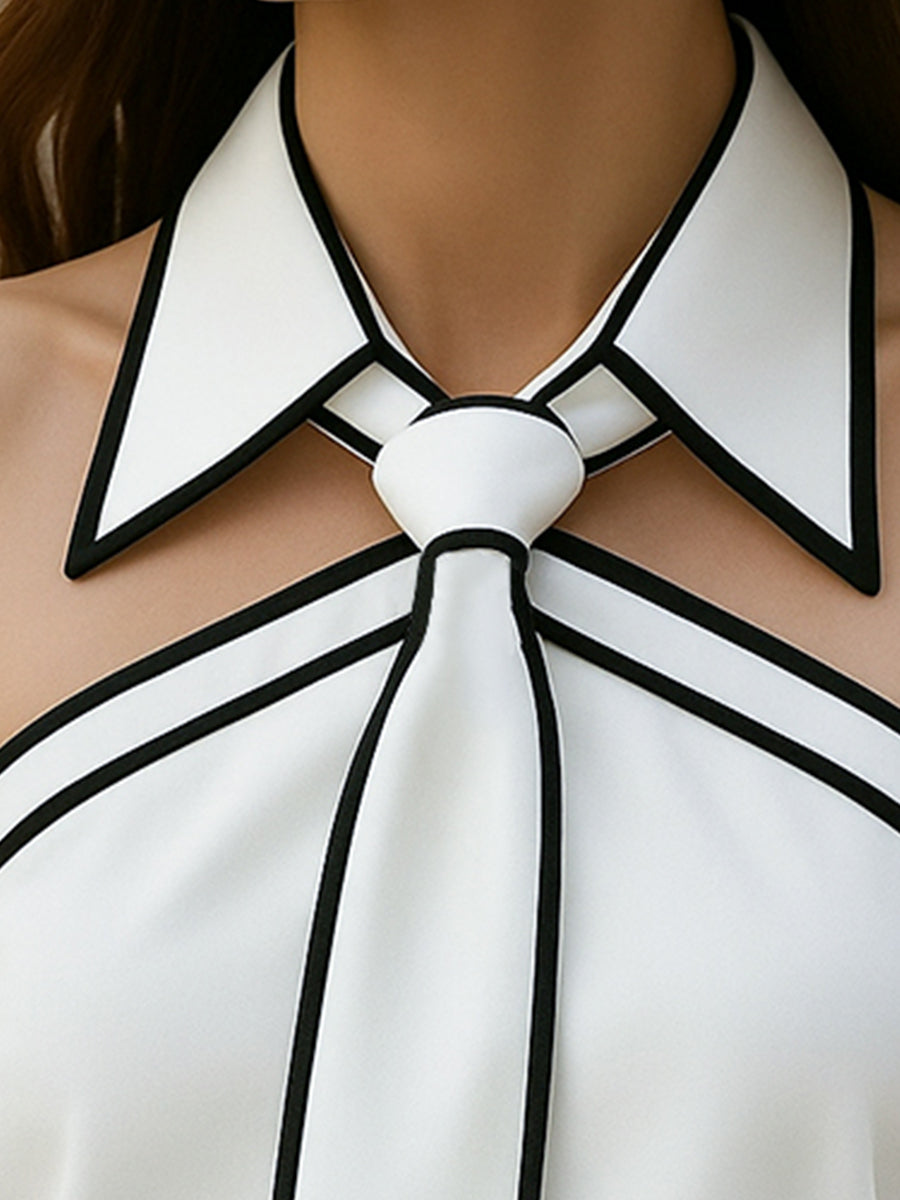 Stylish Sleeveless Halter Neck Blouse With Bold Contrast Trim | Elegant Women's Dress
