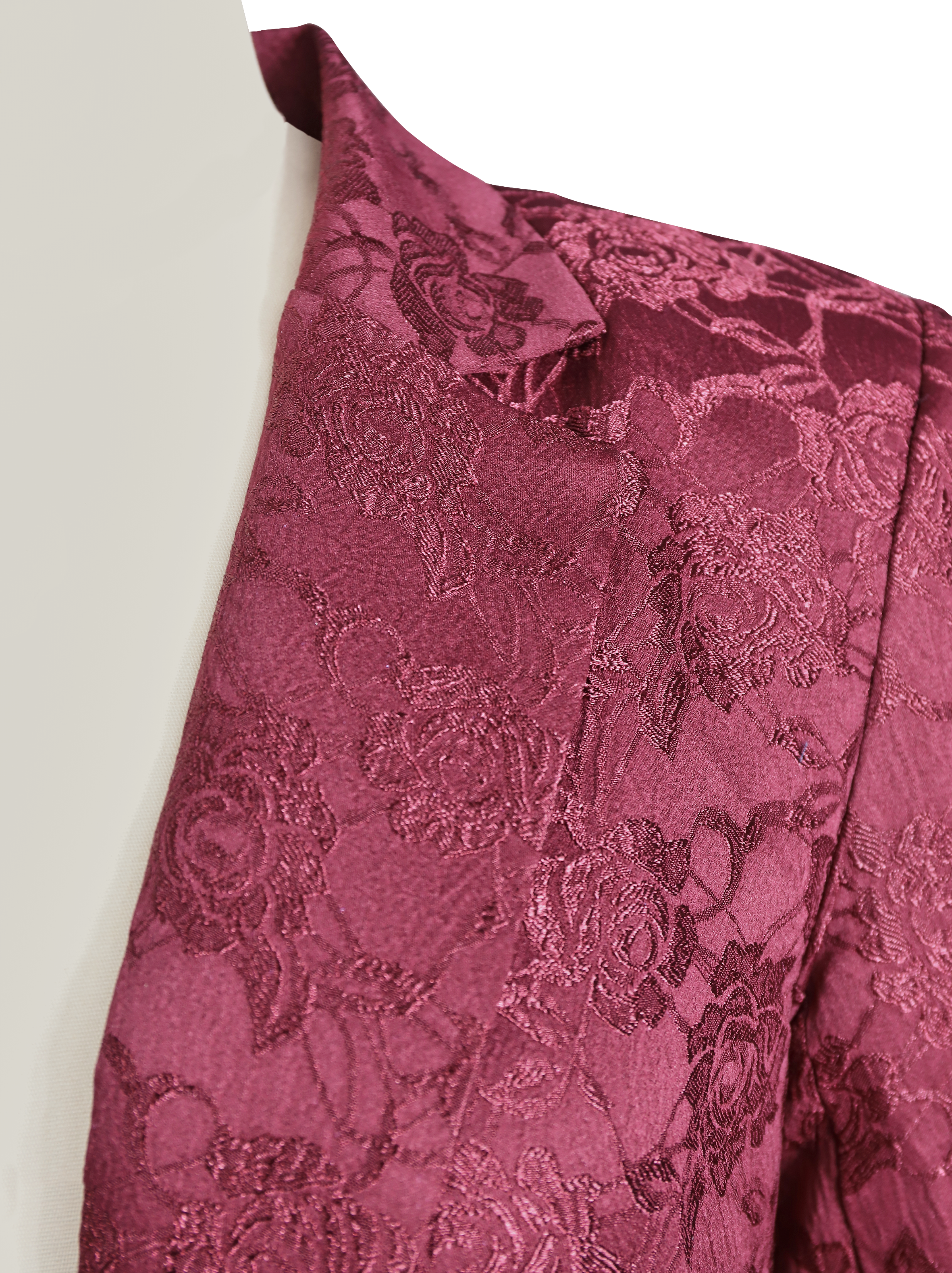 Burgundy Floral Jacquard Single-Breasted Blazer | Elegant Women's Dress