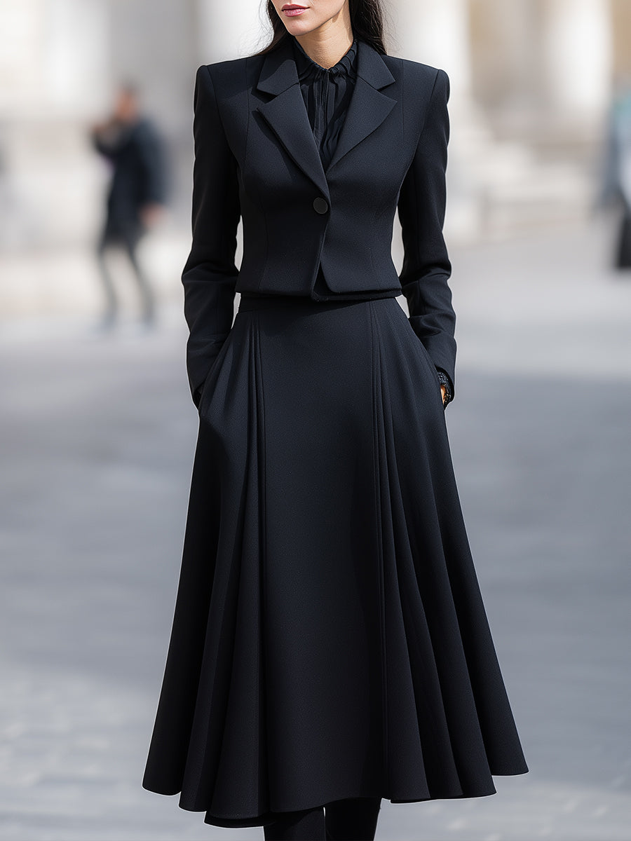 Tailored Blazer & Midi Skirt Set With Structured Elegance | Elegant Women's Dress