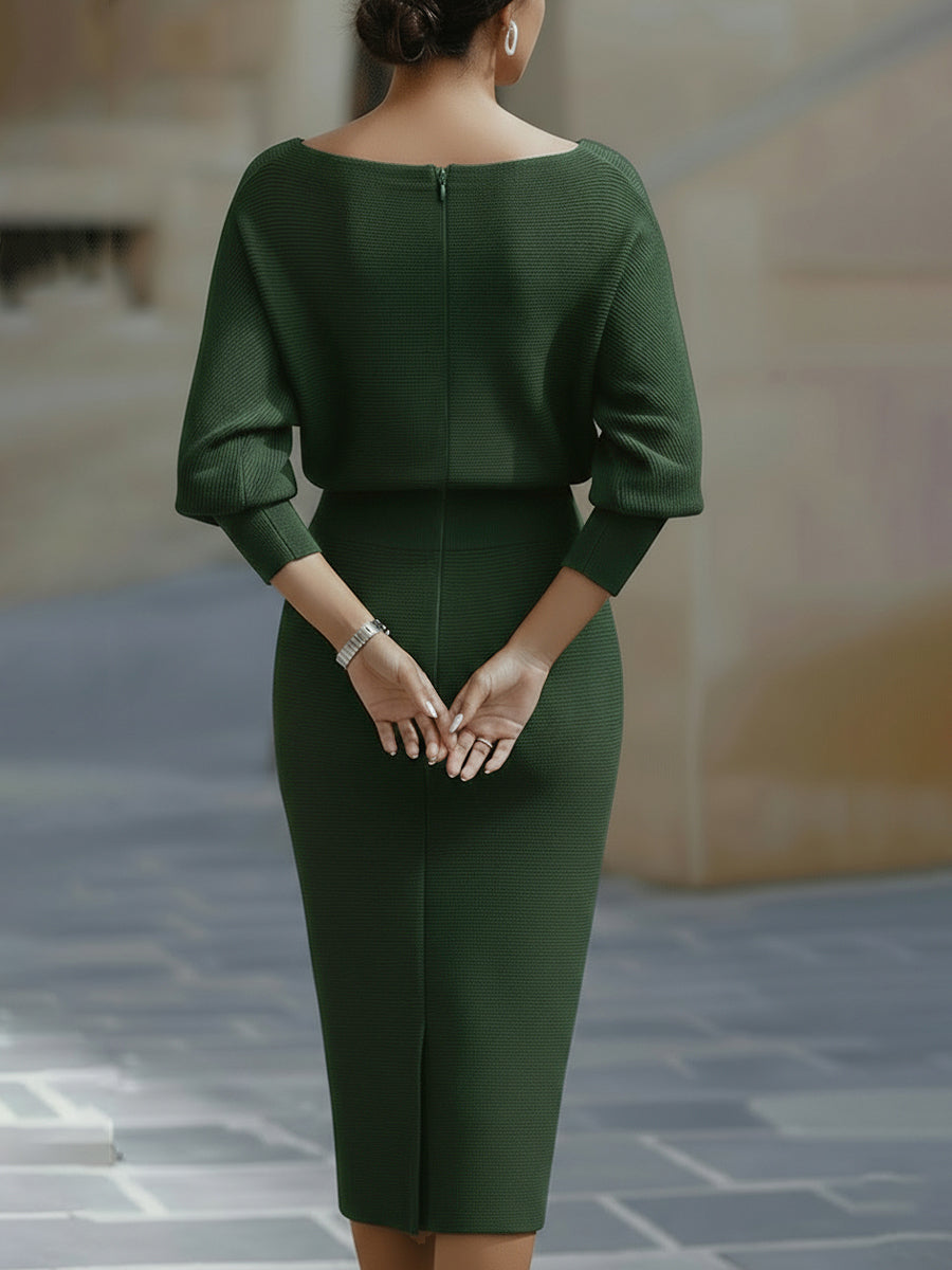 White Draped Batwing Midi Dress | Elegant Women's Dress