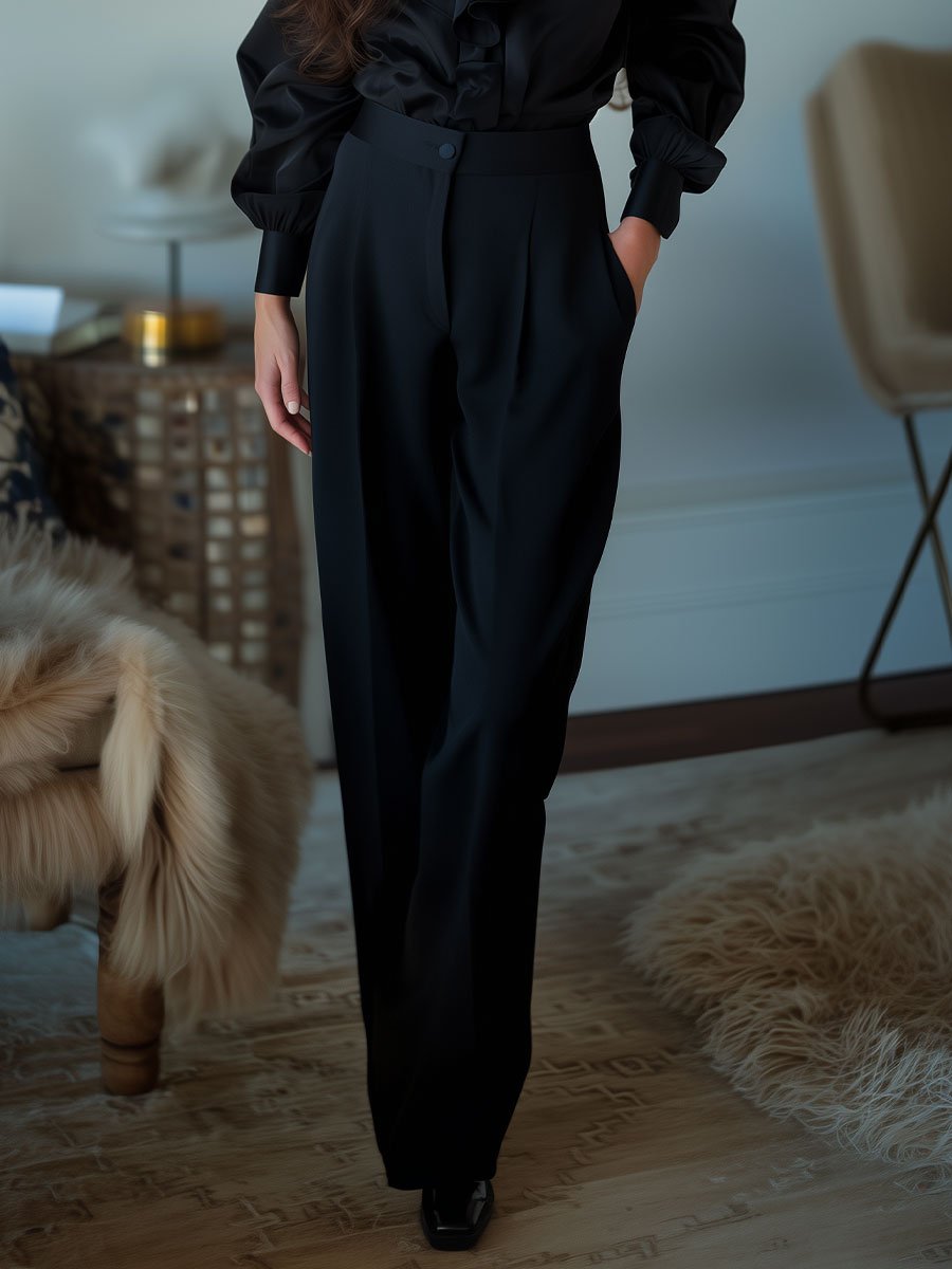 Classic High-Waisted Black Trousers with a Tailored Fit | Elegant Women's Dress