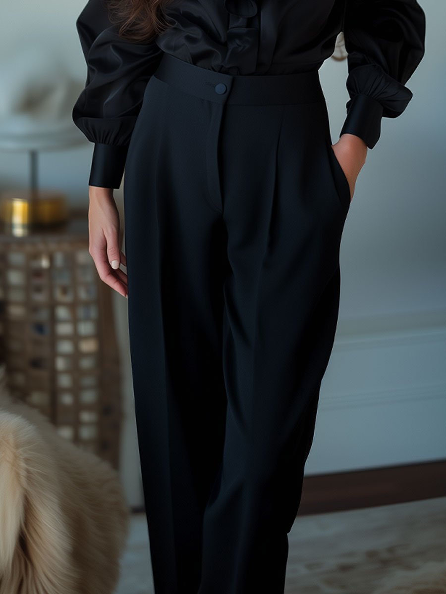 Classic High-Waisted Black Trousers with a Tailored Fit | Elegant Women's Dress