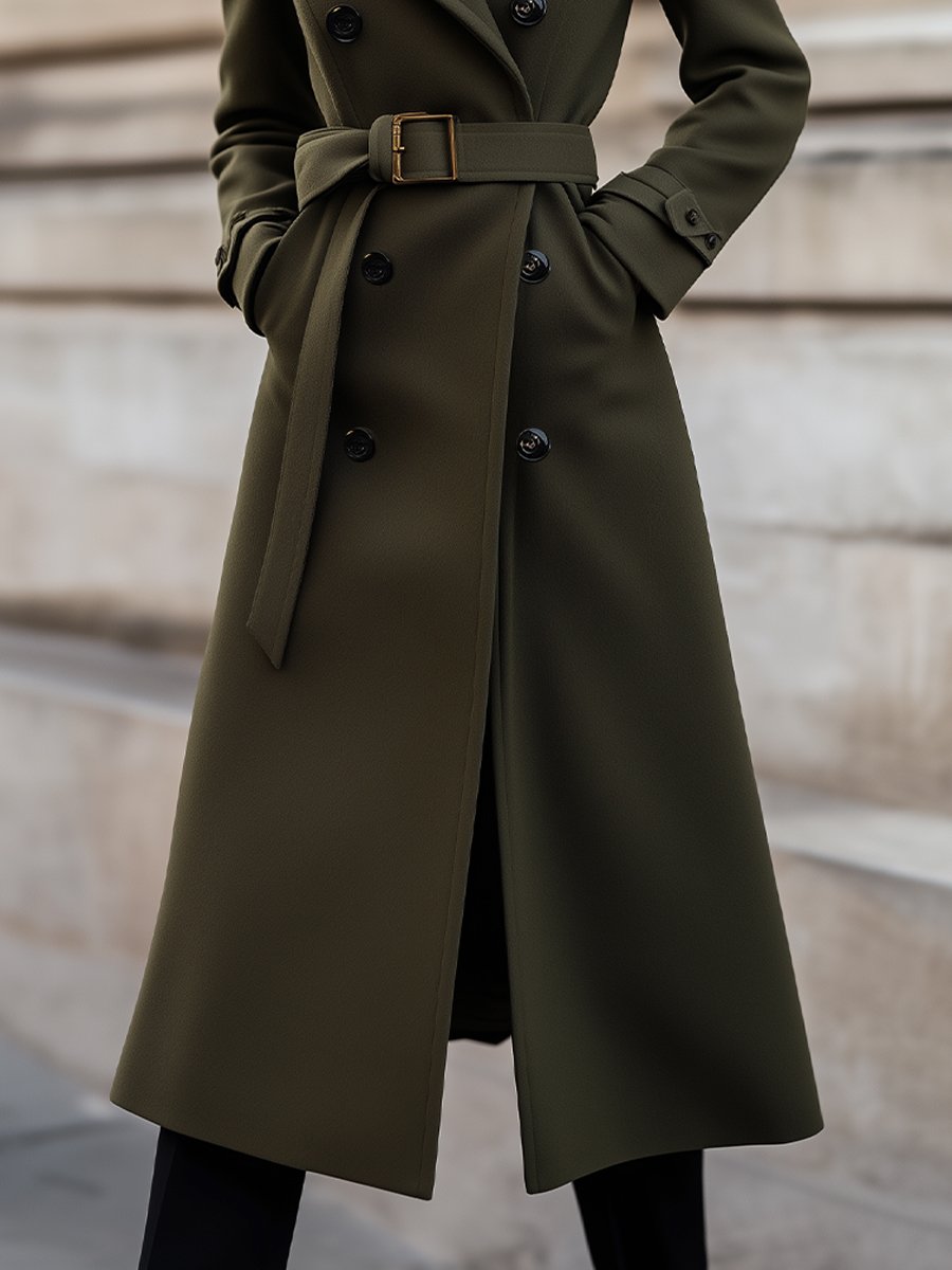 Tailored Olive Green Wool Coat for Timeless Winter Elegance | Elegant Women's Dress
