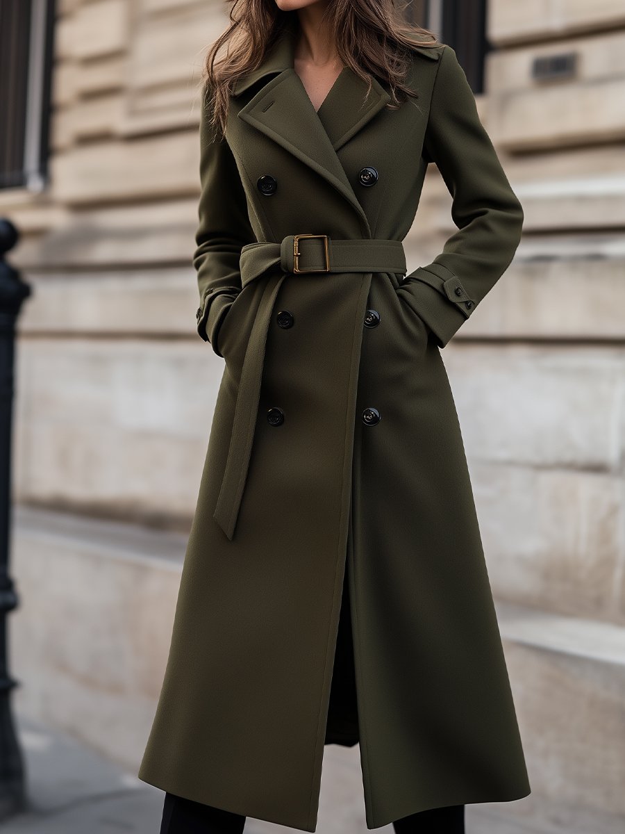 Tailored Olive Green Wool Coat for Timeless Winter Elegance | Elegant Women's Dress