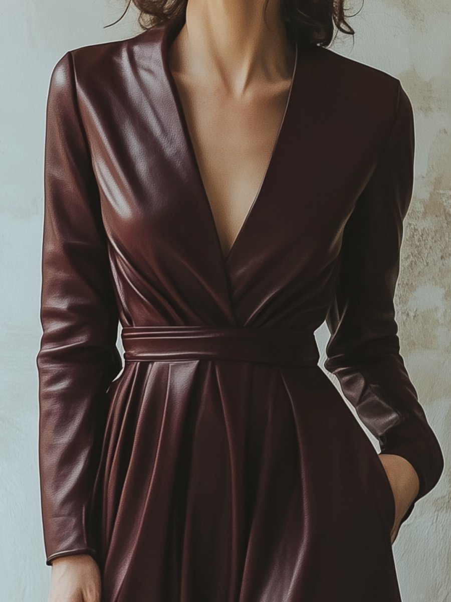 Chic Burgundy Leather Dress | Elegant Women's Dress