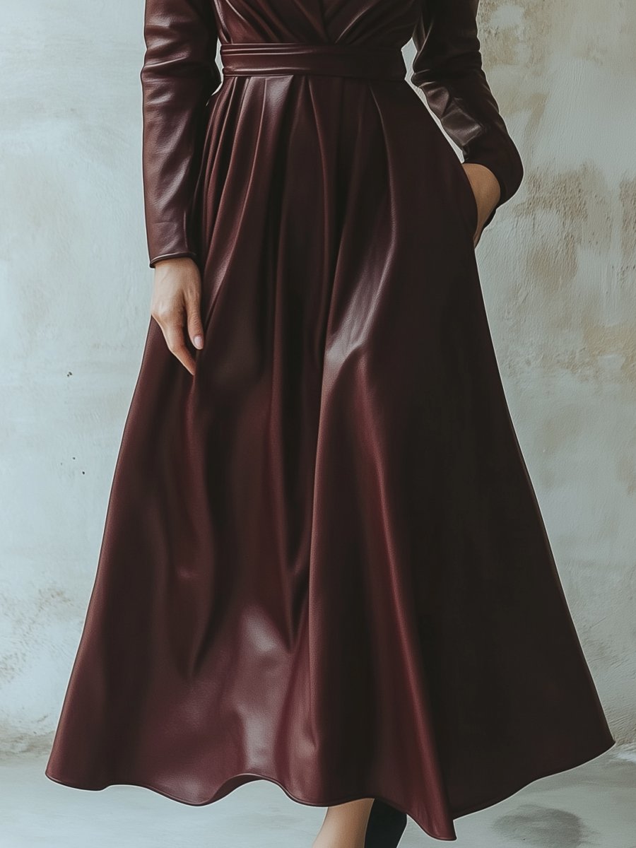 Chic Burgundy Leather Dress | Elegant Women's Dress