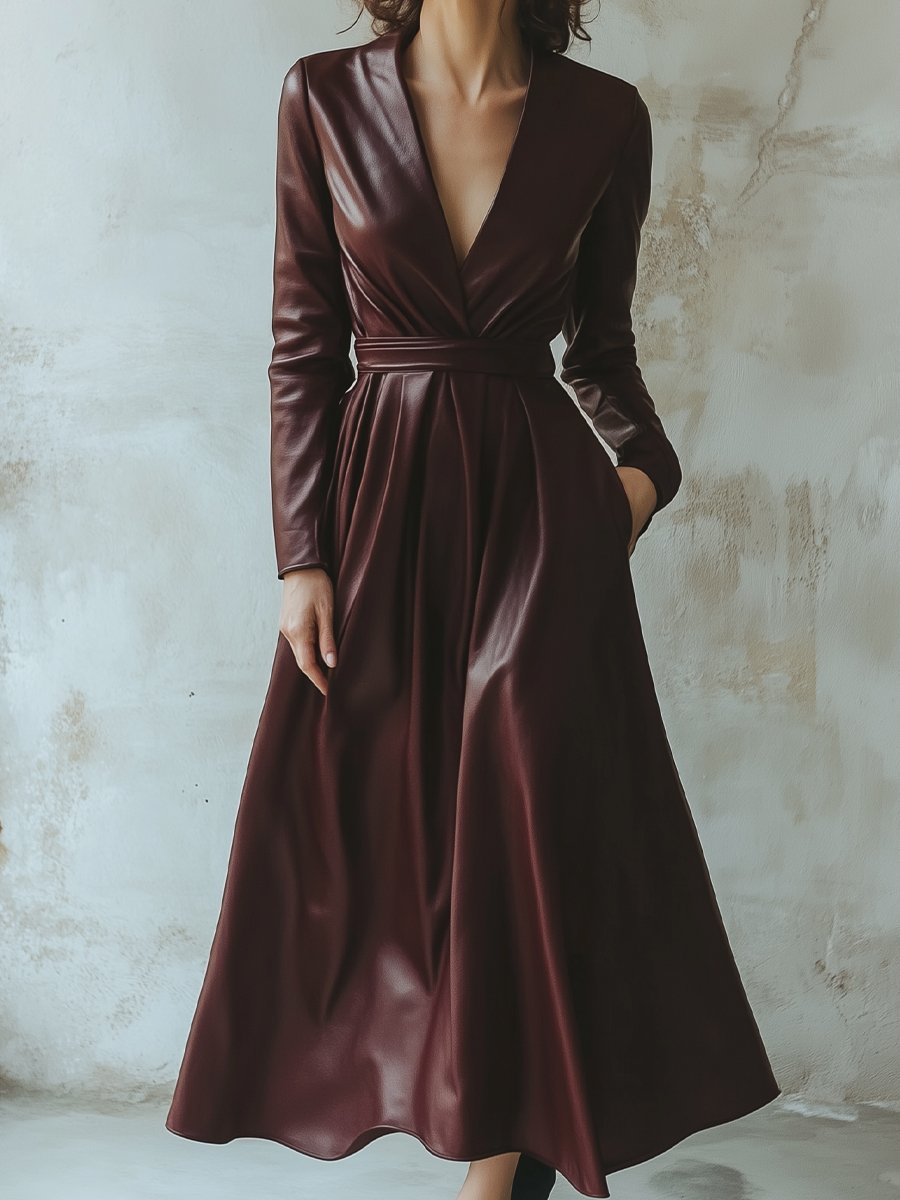 Chic Burgundy Leather Dress | Elegant Women's Dress