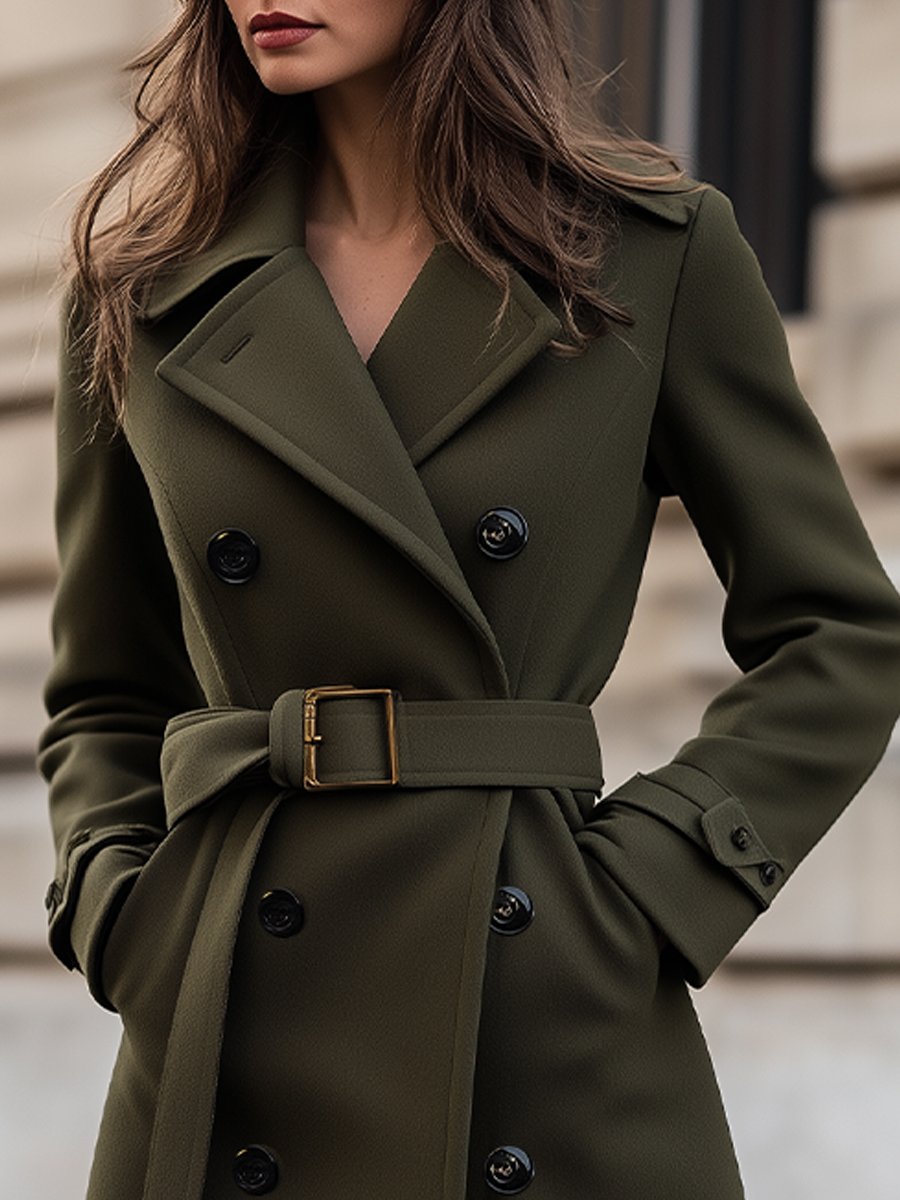Tailored Olive Green Wool Coat for Timeless Winter Elegance | Elegant Women's Dress